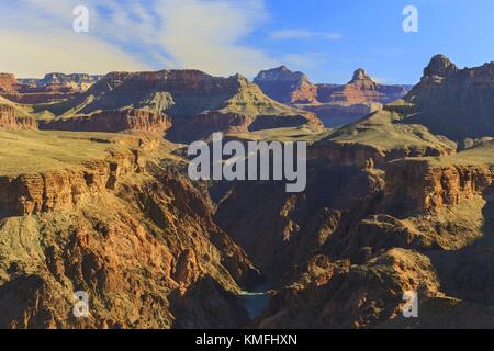 Grand Canyon of Arizona and Colorado River Aerial Landscape View High Above at Tonto Hiking Trail on South Rim Stock Photo