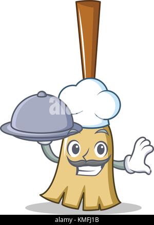 Chef with food broom character cartoon style Stock Vector