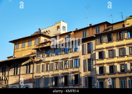 Old Italian houses in the center of Florence in front of the Cathedral of Santa Maria del Fiore Stock Photo