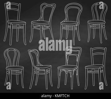 Set of chairs painted chalk on a chalkboard. Vector illustration Stock Vector