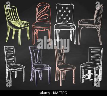 Set of chairs painted chalk on a chalkboard. Vector illustration Stock Vector