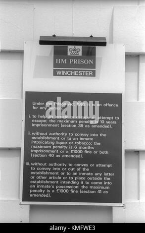 Information board on wall of facade of HMP Winchester prison, Winchester, Hampshire, United Kingdom. 10 May 2001. Stock Photo