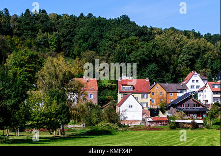 A row of residential houses on the outskirts of the resort town of Bad Soden Salmuenster Taunus, Germany Stock Photo