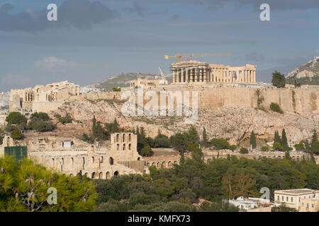Athenian Acropolis from philopappos hill Stock Photo