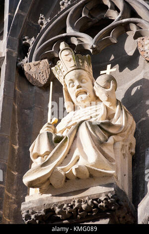 Charles IV. statue on Old town Charles bridge tower, Prague, Czech republic - Charles IV. (26 August 1346 – 29 November 1378), King of Bohemia and Hol Stock Photo