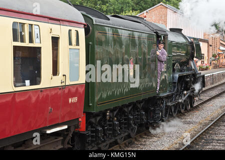 60103 Flying Scotsman steam locomotive arriving at Bishops Lydeard Station on the West Someraset Railway (WSR) during her visit in september 2017 Stock Photo