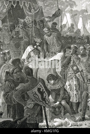 King John signing the Magna Carta, 1215 Stock Photo