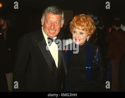 Actress Lucille Ball and husband Gary Morton attend Scott Newman Foundation event at the Century Plaza Hotel on November 19, 1982 in Los Angeles, California. Photo by Barry King/Alamy Stock Photo