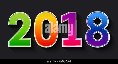 2018 Happy New Year. Colorful numbers with multicolor gradient and shadow on black background. Stock Vector