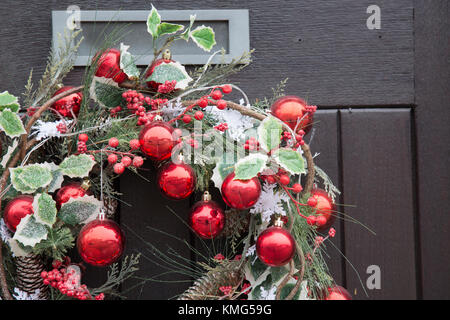 Red Ball Christmas Reef Decoration with Letter Box Stock Photo