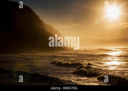 Seascape and cliff of Barrika during sunset Stock Photo