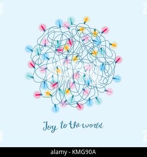 Christmas greeting card with tangled Christmas lights and hand written lettering Stock Vector