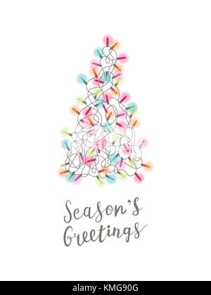 Christmas greeting card with Christmas tree made of tangled christmas lights Stock Vector