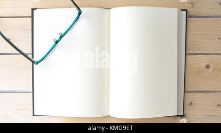 Copy space notebook and eyeglass Stock Photo