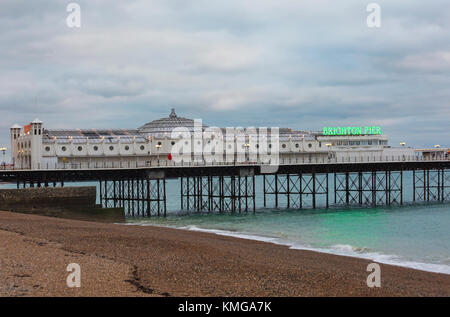 Brighton Palace Pier in evening dusk at Brighton, East Sussex, England UK in December Stock Photo