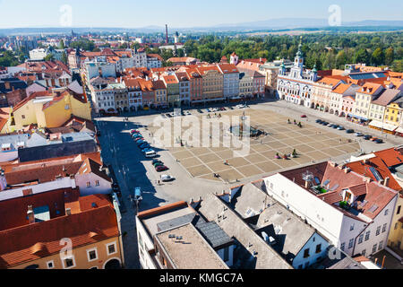 Premysl Otakar square with baroque town hall and Samson fountain in Ceske Budejovice town, Southern Bohemian region, Czech republic, Europe Stock Photo