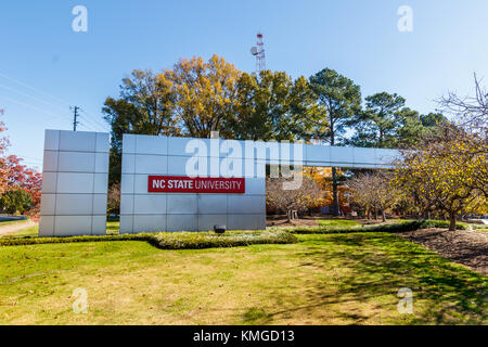 RALEIGH, NC, USA - NOVEMBER 24:  Main Entrance Sign on November 24, 2017 at North Carolina State University in Raleigh, North Carolina. Stock Photo