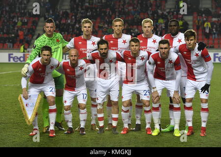 SK Slavia Prague team pose prior to the fourth round UEFA Europa League  match SK Slavia Praha vs Apoel Nikosie in Prague, Czech Republic, on  Wednesday, August 23, 2017. Upper row left