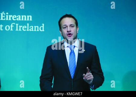 08/12/2017. Brexit Breakthrough. Pictured An Taoiseach (Prime Minister), Leo Varadkar TD  speaking to the media at a press conference in Government Buildings in Dublin on the Brexit Phase One Deal concluded in Brussels this morning. Photo: Sam Boal/Rollingnews.ie Stock Photo