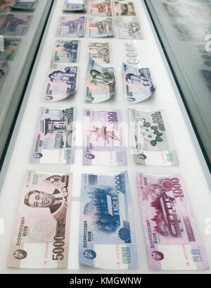 North Korean banknotes, Dec 4, 2017 : North Korean banknotes are displayed at Ganghwa Peace Observatory, just south of the Korean Demilitarized Zone (DMZ) separating the two Koreas, in Ganghwa, 56 km (35 miles) northwest of Seoul, South Korea. Credit: Lee Jae-Won/AFLO/Alamy Live News Stock Photo