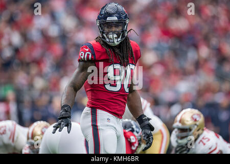 Houston, TX, USA. 10th Dec, 2017. Houston Texans outside linebacker Jadeveon Clowney (90) during the 2nd half of an NFL football game between the Houston Texans and the San Francisco 49ers at NRG Stadium in Houston, TX. The 49ers won the game 26-16.Trask Smith/CSM/Alamy Live News Stock Photo