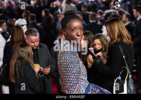 London, UK. 12th Dec, 2017. Eunice Olumide arrives for the European film premiere of 'Star Wars: The Last Jedi' at the Royal Albert Hall in London. Credit: Wiktor Szymanowicz/Alamy Live News Stock Photo