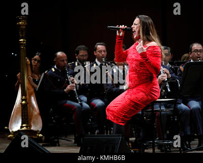 Rome, Italy - 11 December 2017: the singer Annalisa Minetti performs on the stage of the Auditorium Parco della Musica, on the occasion of the concert of the State Police Band, 'Be there always, with music and words'. Stock Photo