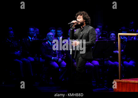 Rome, Italy - 11 December 2017: the singer Francesco Renga on the stage of the Auditorium Parco della Musica, on the occasion of the concert of the State Police Band, 'Be there always, with music and words'. Stock Photo