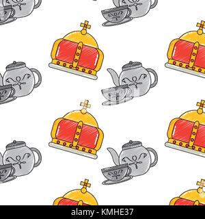 english culture teatime crown and teapot cup Stock Vector