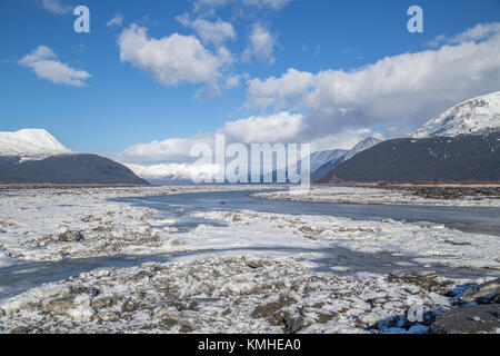 Broken ice on the Turnagain Arm in springtime, near Portage, Alaska, USA Stock Photo