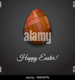 Happy Easter greeting card design with creative patchwork easter egg on dark background and sign Happy Easter, vector illustration. Stock Vector