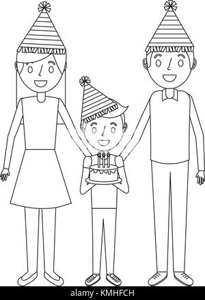 family parents and child holding birthday cake celebration Stock Vector