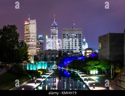 Cityscape from Canal Walk in Indianapolis, Indiana Stock Photo