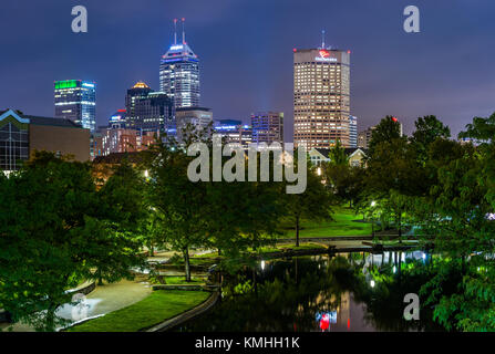 Cityscape from Canal Walk in Indianapolis, Indiana Stock Photo