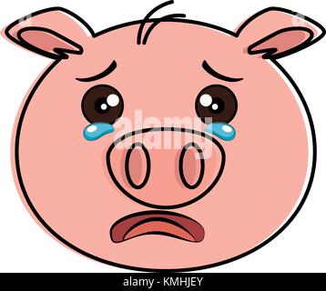 crying pig emoji kawaii vector illustration design Stock Vector