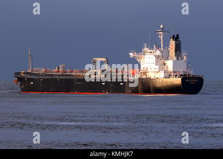 The tanker Jose Progress leaves the port of Rotterdam on 1 December 2017. Stock Photo