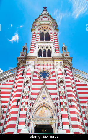 BOGOTA, COLOMBIA OCTOBER 22, 2017: Beautiful outdoor view of La Candelaria of our Lady of Mount Carmel Sanctuary Stock Photo