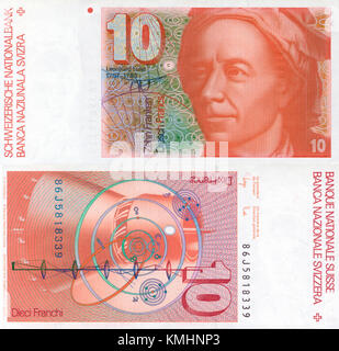 The Euler-10 Swiss Franc banknote features intricate designs ...