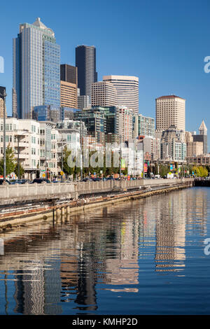 Buildings of downtown Seattle on Puget Sound, Seattle Washington, USA Stock Photo