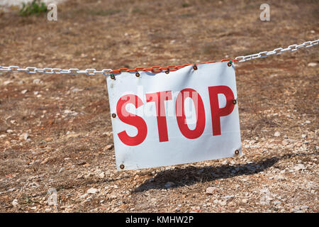 Stop sign restricting entry. Horizontal shot Stock Photo