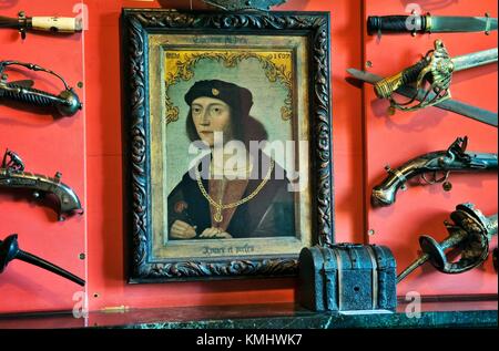 Portrait of King James VI in Sir Walter Scott’s collection in the Armoury of his home, Abbotsford, Galashiels, Borders, Scotland Stock Photo