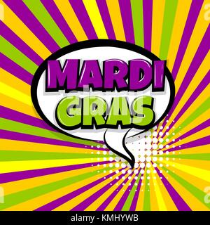 Mardi Gras comic text radial backdrop Stock Vector