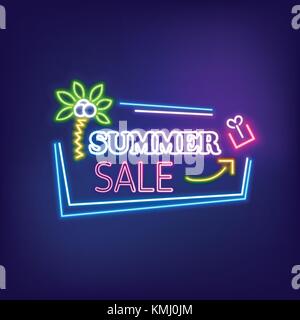 Neon banner summer sale Stock Vector
