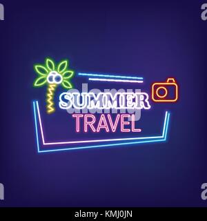 Neon banner summer travel Stock Vector