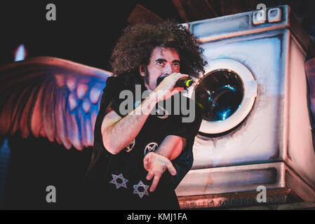 Turin, Italy. 07th Dec, 2017. Caparezza, meaning 'Curly Head' in the Molfetta dialect, is the pseudonym of Michele Salvemini, an Italian rapper. Born in the southern region of Apulia, Caparezza debuted in 1997 at the Sanremo Festival under the name MikiMix. Credit: Alessandro Bosio/Pacific Press/Alamy Live News Stock Photo