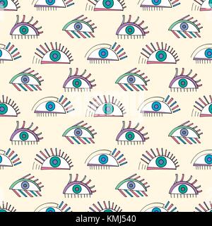 Hand drawn abstract eyes pattern. Colorful sight seamless vector background. Modern stylish texture for wallpaper, wrapping paper, textile design, sur Stock Vector
