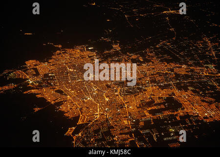 Mendoza at night, Argentina, South America - aerial Stock Photo