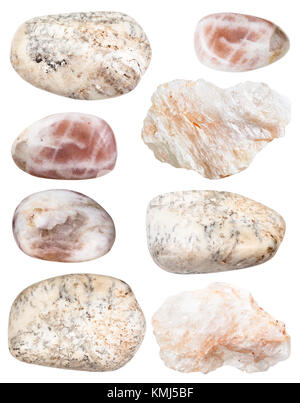 collection of natural mineral specimens - various albite gem stones isolated on white background Stock Photo