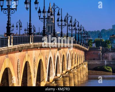 France, Nouvelle Aquitaine- Gironde- ''Pont de pierre'' bridge over the garonne river, at Bordeaux.
