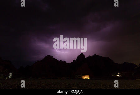 Lightning during desert storm. Time-exposure image of a lightning ...